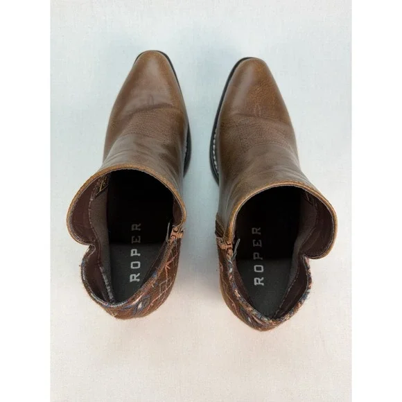 Roper Sedona Ankle Boots Womens 7.5 Brown Faux Leather Aztec Print Western Boho - Picture 5 of 10